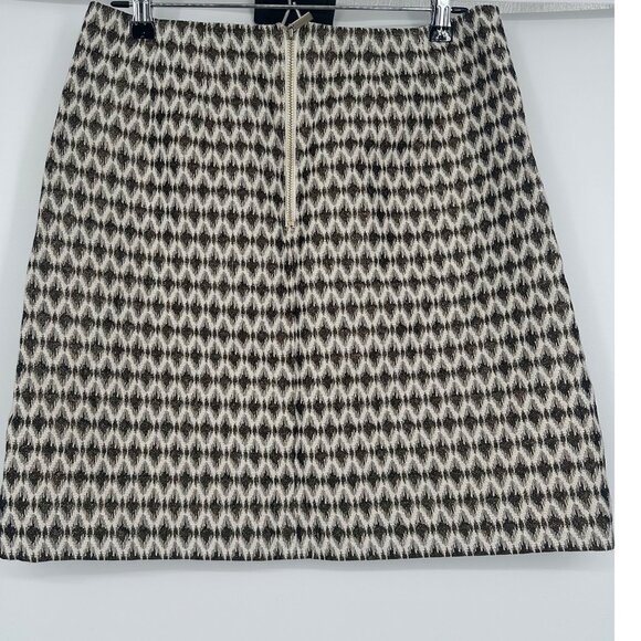 Loft Diamond Jacquard Metallic Black Gold Mini Pencil Skirt Size 10 - Picture 3 of 5